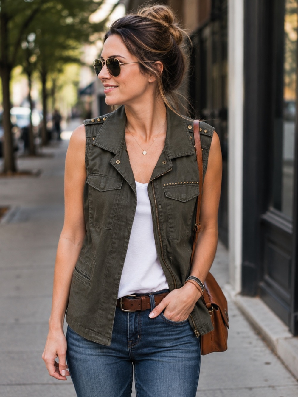 a.n.a Olive-Army Green Cargo Vest